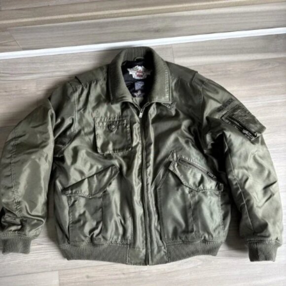 Harley Davidson Motorcycle Riding Jacket Size XXL Military Green Quilted Armored - Picture 1 of 13